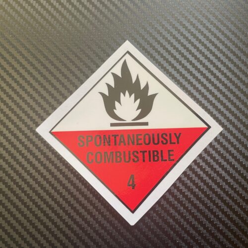 Spontaneously Combustible 4 Vinyl Warning Sticker